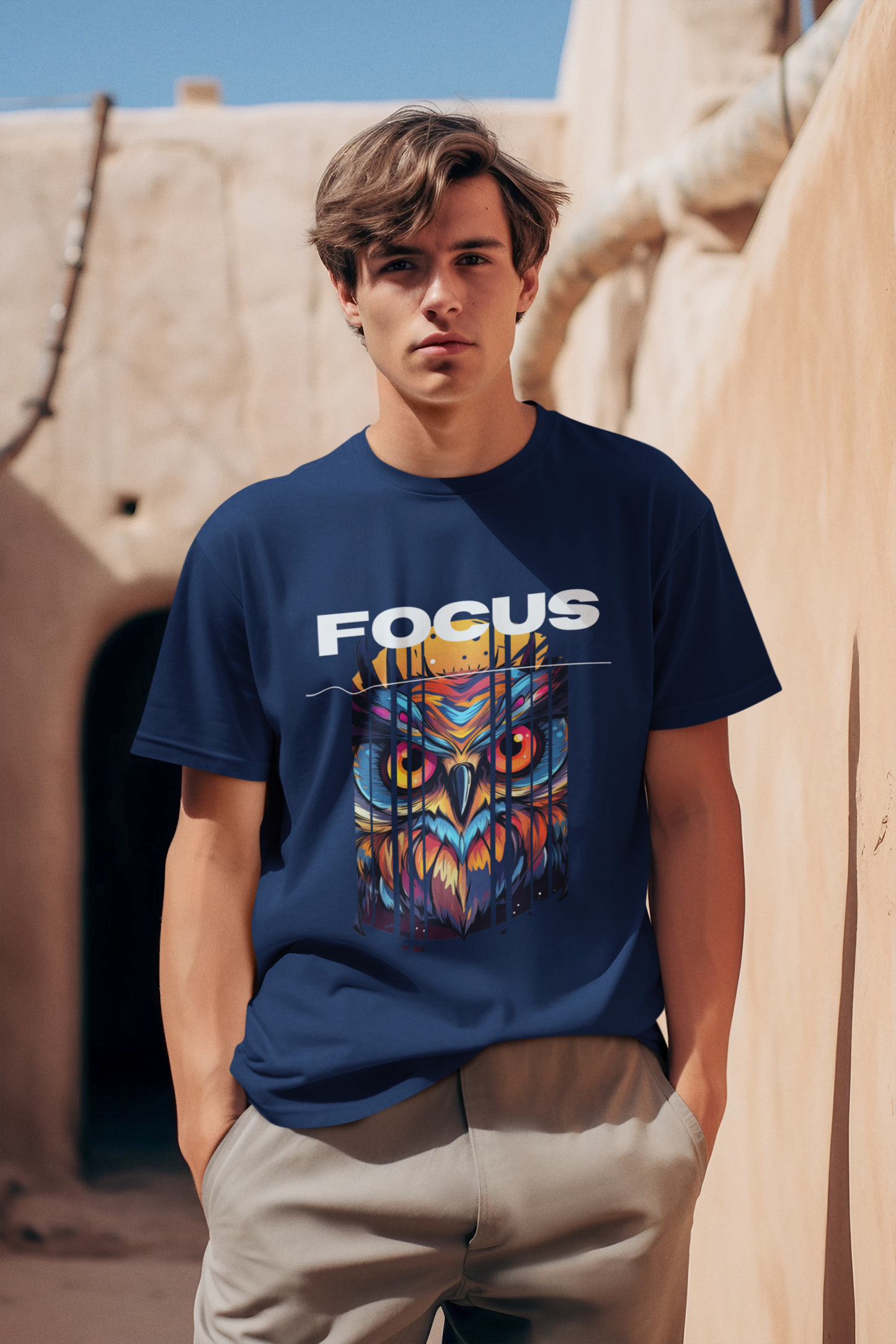 Focus Owl print Navy Blue T-shirt